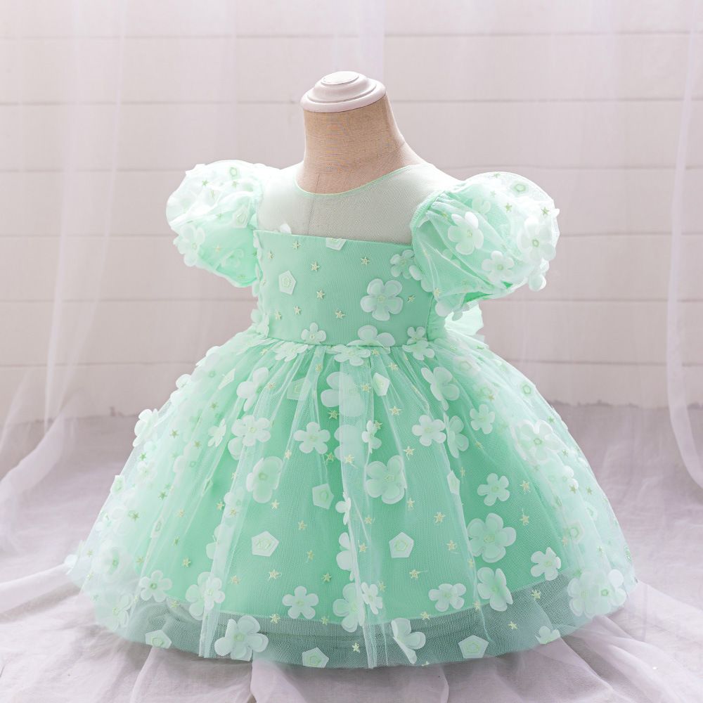 Girls' Green Floral Princess Dress, Formal Gown for Pageant Runway, Host & Piano Performance