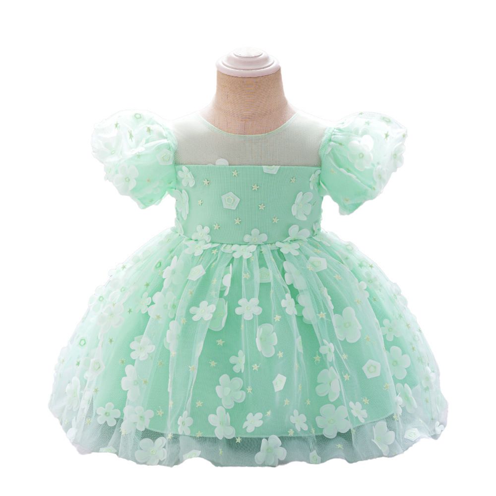 Girls' Green Floral Princess Dress, Formal Gown for Pageant Runway, Host & Piano Performance