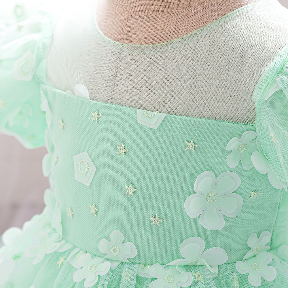 Girls' Green Floral Princess Dress, Formal Gown for Pageant Runway, Host & Piano Performance