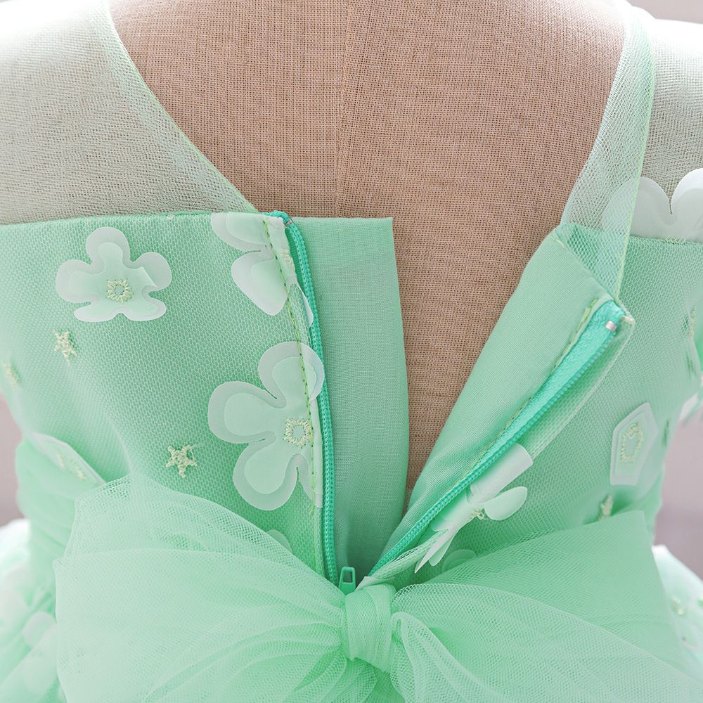 Girls' Green Floral Princess Dress, Formal Gown for Pageant Runway, Host & Piano Performance