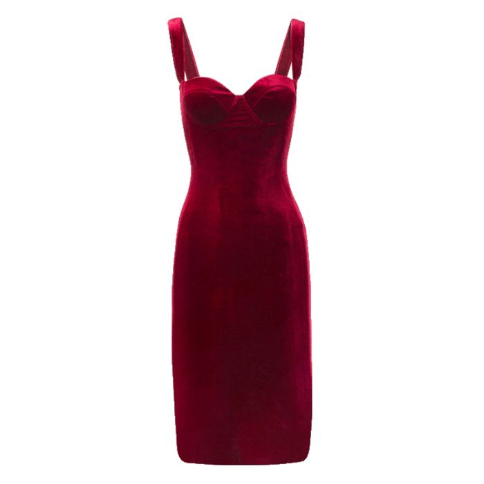 Women's Luxury Velvet Camisole Dress With Built-in Bra Pad, Autumn Winter Slim Fit Bodycon Midi Dress, Elegant Backless Hip Wrap Party Dress