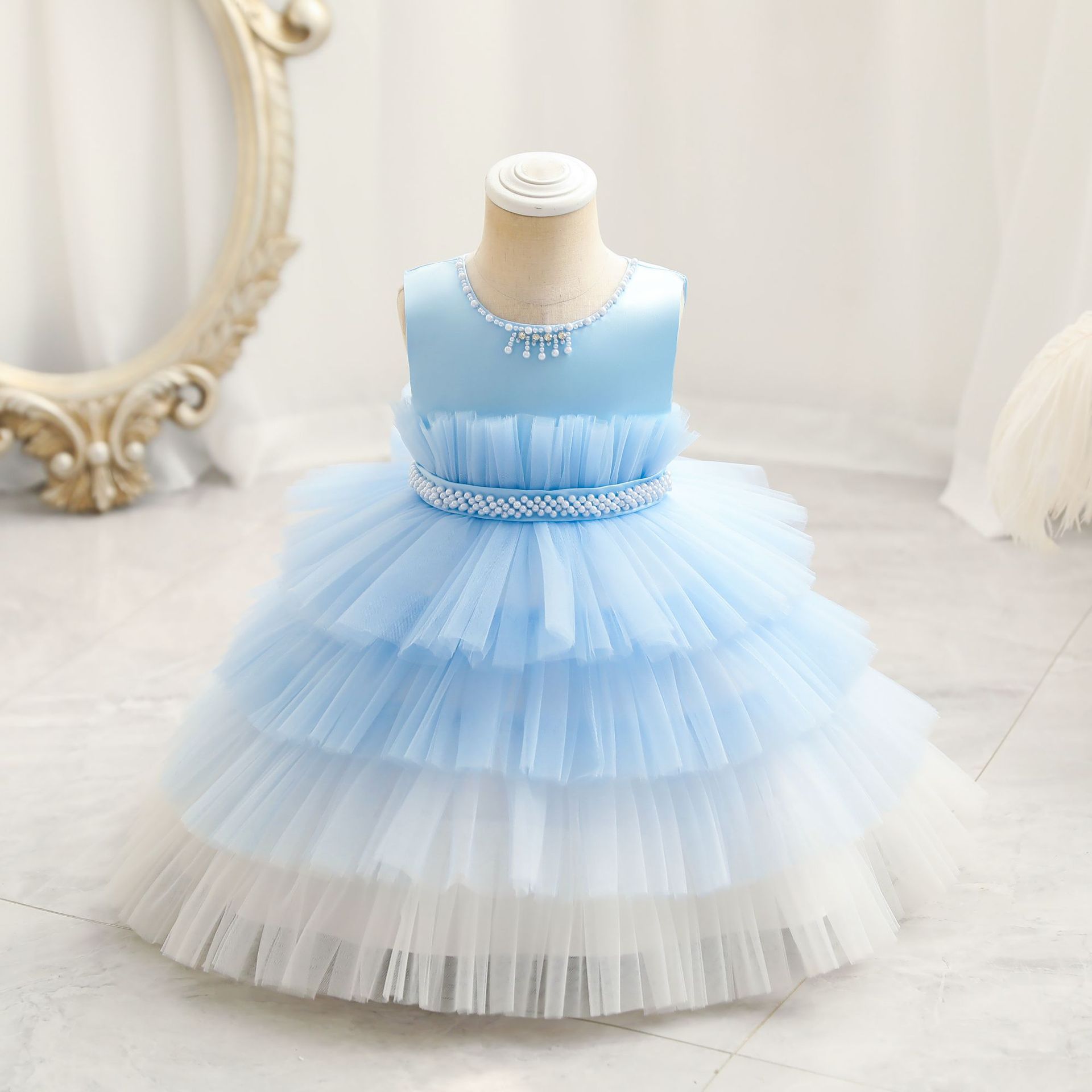 Children's dress colour blocking princess dress female baby baby birthday party dress baby dress