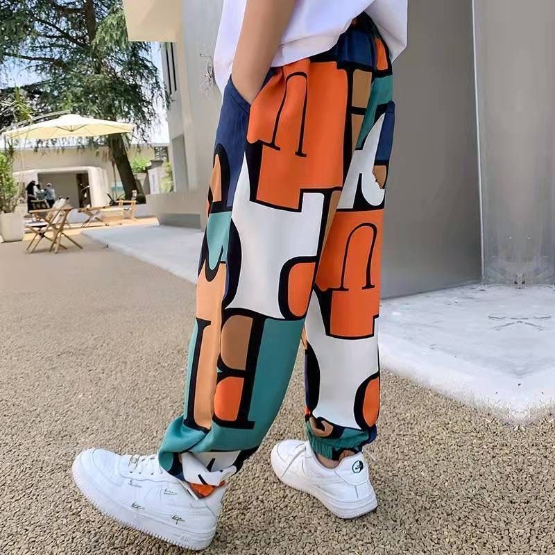 New Boys Print Casual Pants Summer Graffiti Designer Print Sweatpants Thin Long Pant Teenage Kids Boys Clothes for 2-12 Y
