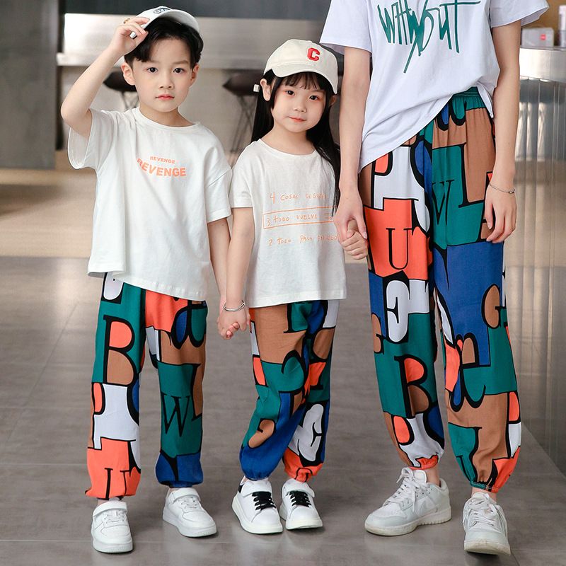 New Boys Print Casual Pants Summer Graffiti Designer Print Sweatpants Thin Long Pant Teenage Kids Boys Clothes for 2-12 Y