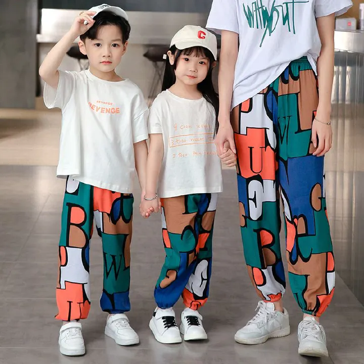 New Boys Print Casual Pants Summer Graffiti Designer Print Sweatpants Thin Long Pant Teenage Kids Boys Clothes for 2-12 Y