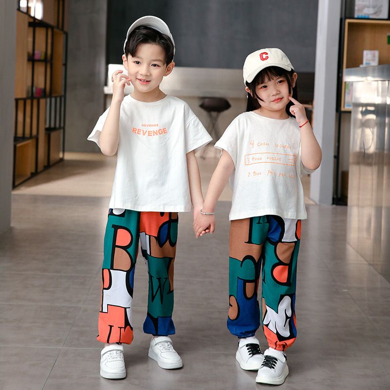 New Boys Print Casual Pants Summer Graffiti Designer Print Sweatpants Thin Long Pant Teenage Kids Boys Clothes for 2-12 Y