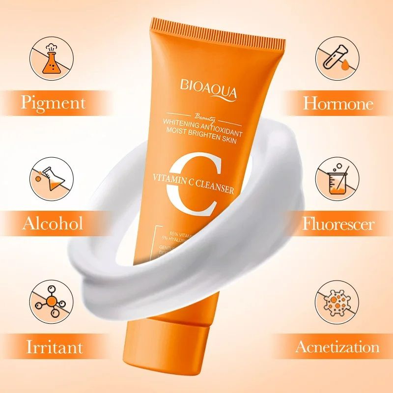 Vitamin C Facial Cleanser Face Wash Foam Cleanser Whitening Antioxidant Moist Brightening Skin Deep Cleansing Hydrating VC Skin Care Cleanser