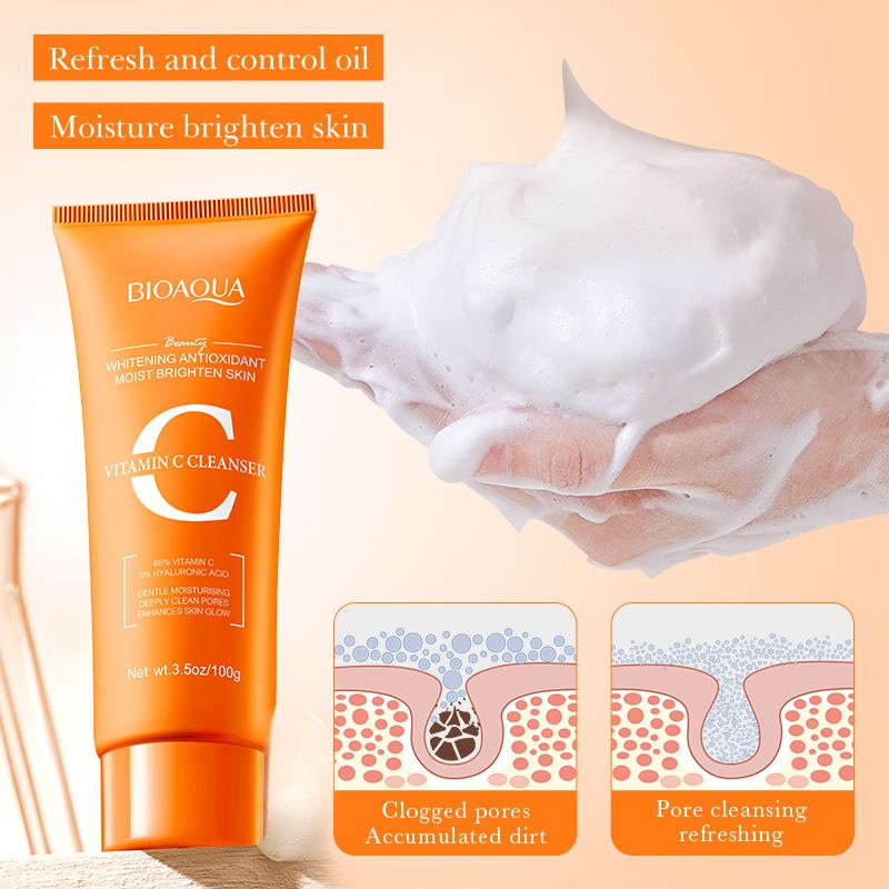 Vitamin C Facial Cleanser Face Wash Foam Cleanser Whitening Antioxidant Moist Brightening Skin Deep Cleansing Hydrating VC Skin Care Cleanser