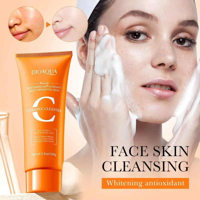Vitamin C Facial Cleanser Face Wash Foam Cleanser Whitening Antioxidant Moist Brightening Skin Deep Cleansing Hydrating VC Skin Care Cleanser