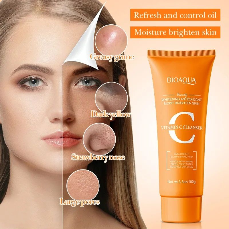 Vitamin C Facial Cleanser Face Wash Foam Cleanser Whitening Antioxidant Moist Brightening Skin Deep Cleansing Hydrating VC Skin Care Cleanser