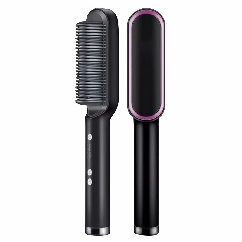 2 in 1 Electric Hair Straightener Comb Curly Hair Comb Portable Hair Straightening Brush Safe Negative Ion Comb Multi-function Wet and Dry Use Fast Heating Hot Hair Straightener Hair Styling Tools