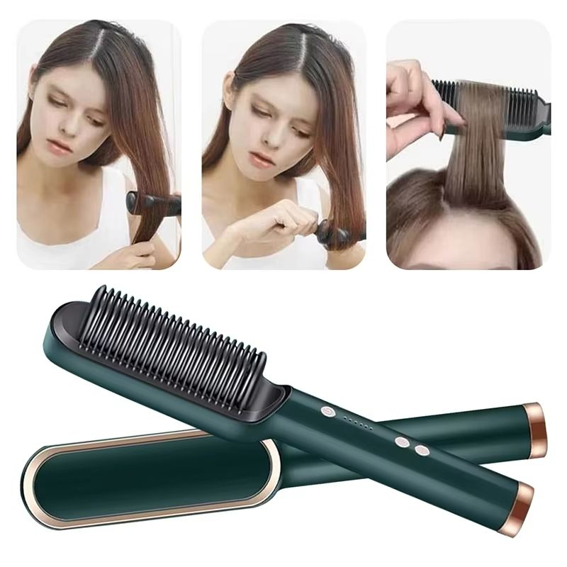 2 in 1 Electric Hair Straightener Comb Curly Hair Comb Portable Hair Straightening Brush Safe Negative Ion Comb Multi-function Wet and Dry Use Fast Heating Hot Hair Straightener Hair Styling Tools