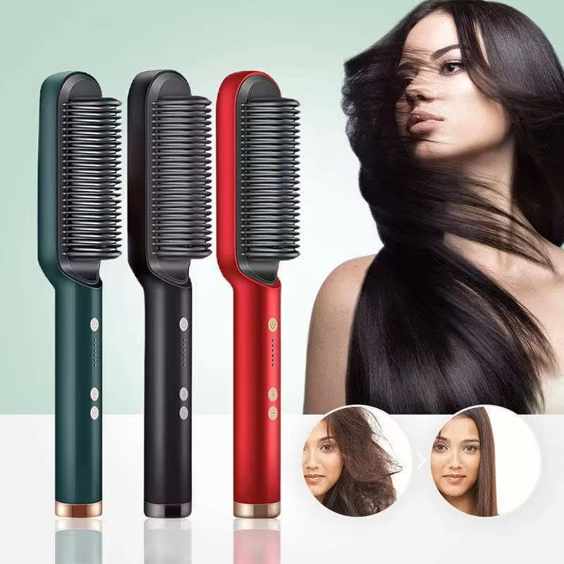 2 in 1 Electric Hair Straightener Comb Curly Hair Comb Portable Hair Straightening Brush Safe Negative Ion Comb Multi-function Wet and Dry Use Fast Heating Hot Hair Straightener Hair Styling Tools