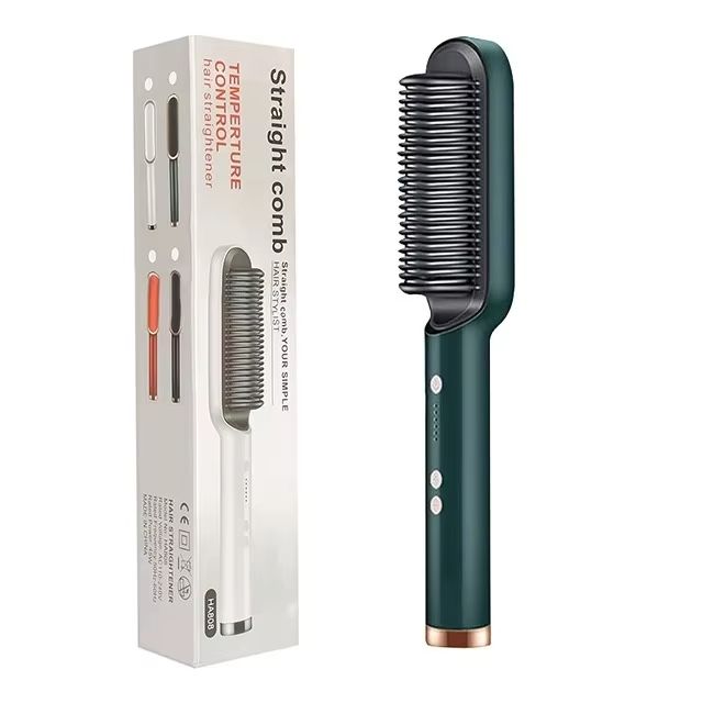 2 in 1 Electric Hair Straightener Comb Curly Hair Comb Portable Hair Straightening Brush Safe Negative Ion Comb Multi-function Wet and Dry Use Fast Heating Hot Hair Straightener Hair Styling Tools