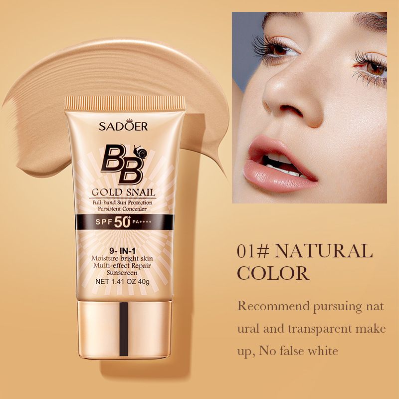 SADOER Golden Snail SPF50 PA++++ Sunscreen BB Cream Foundation Face Repair Concealer Moisturizing Isolation Makeup Sunblock Foundation