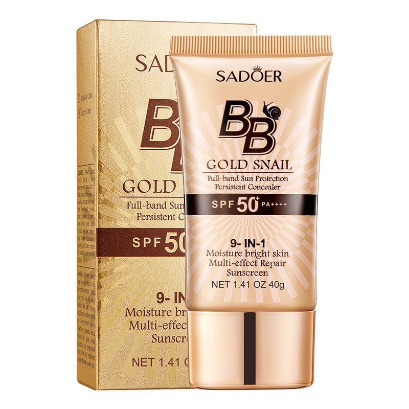SADOER Golden Snail SPF50 PA++++ Sunscreen BB Cream Foundation Face Repair Concealer Moisturizing Isolation Makeup Sunblock Foundation