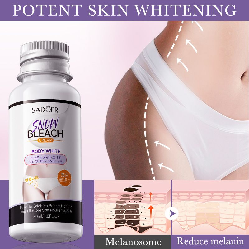 SADOER Snow Bleach Cream Private Parts Whitening Cream Underarm Bleaching Serum Whiten Butt Knee Brighten Inner Thigh Intimate Parts Dark Remove Melatonin Whitening Cream Brightens Body Lotion