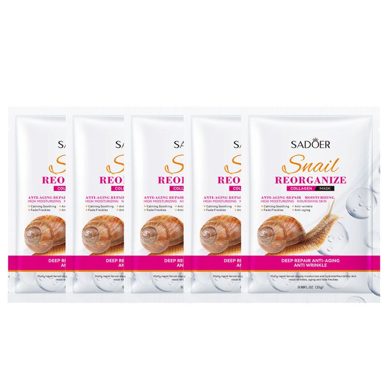 9PCS Sadoer Snail Restructuring Collagen Anti-aging Repair Hydration Skin Care Set Face Lotion + Face Cleanser + Face Serum + Face Cream + 5PCS Face Masks