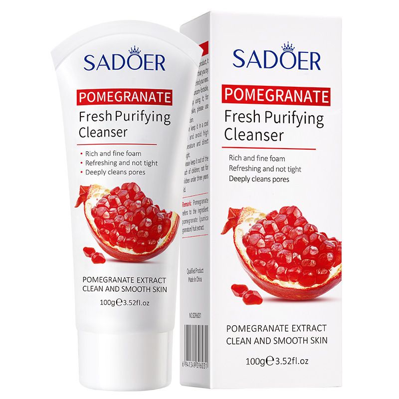 SADOER 2 In 1 Skin Care Set Pomegranate Fresh Purifying Face Cleanser + Hydrating Moisturizing Brightening Face Serum Face Essence
