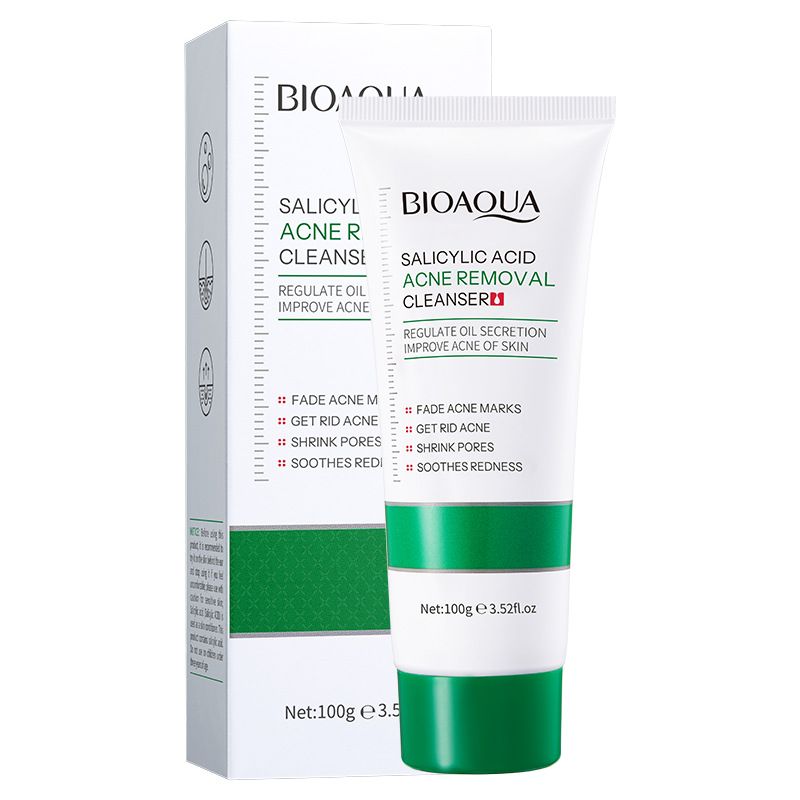 2 In 1 BIOAOUA Salicylic Acid Skin Care Set Deep Cleansing Moisturizing Salicylic Acid Face Cleanser + Oil Control Facial Essence Anti-Acne Salicylic Acid Face Serum