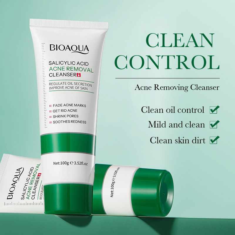 2 In 1 BIOAOUA Salicylic Acid Skin Care Set Deep Cleansing Moisturizing Salicylic Acid Face Cleanser + Oil Control Facial Essence Anti-Acne Salicylic Acid Face Serum