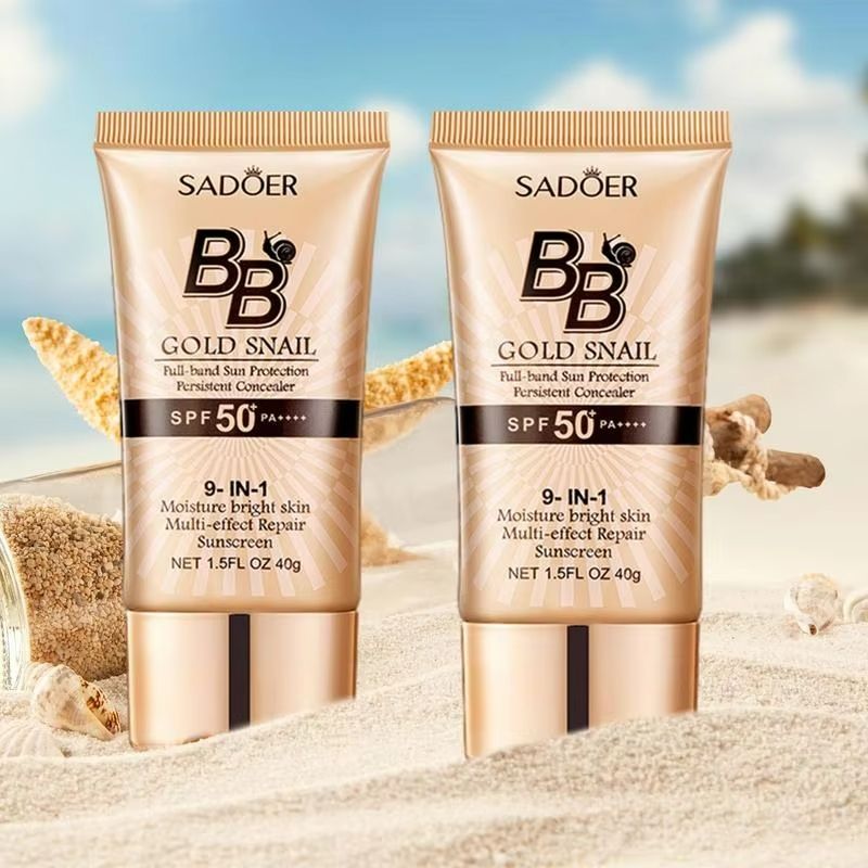 SADOER Golden Snail SPF50 PA++++ Sunscreen BB Cream Foundation Face Repair Concealer Moisturizing Isolation Makeup Sunblock Foundation