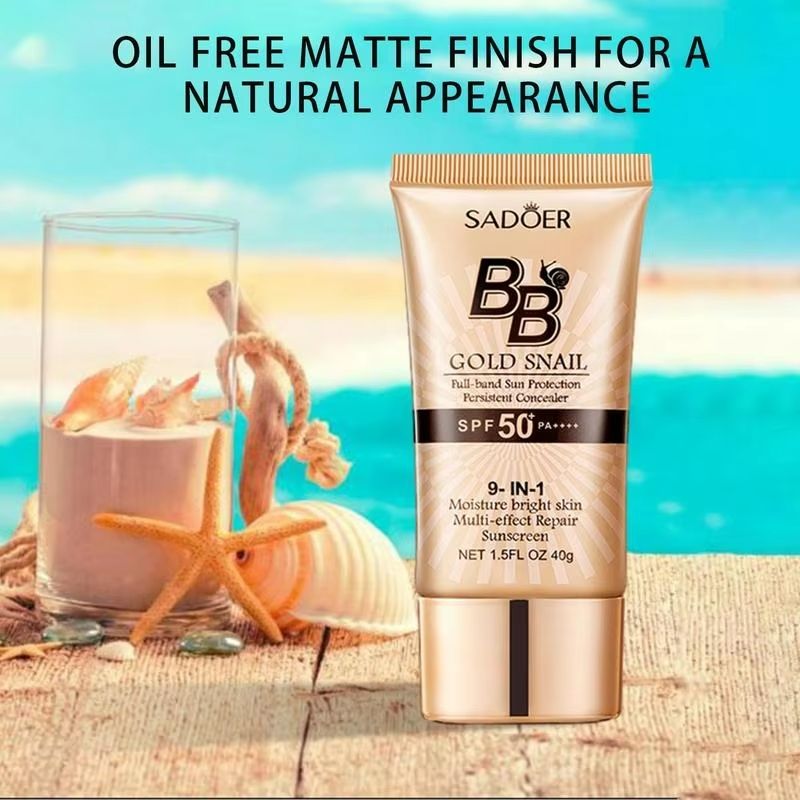 SADOER Golden Snail SPF50 PA++++ Sunscreen BB Cream Foundation Face Repair Concealer Moisturizing Isolation Makeup Sunblock Foundation
