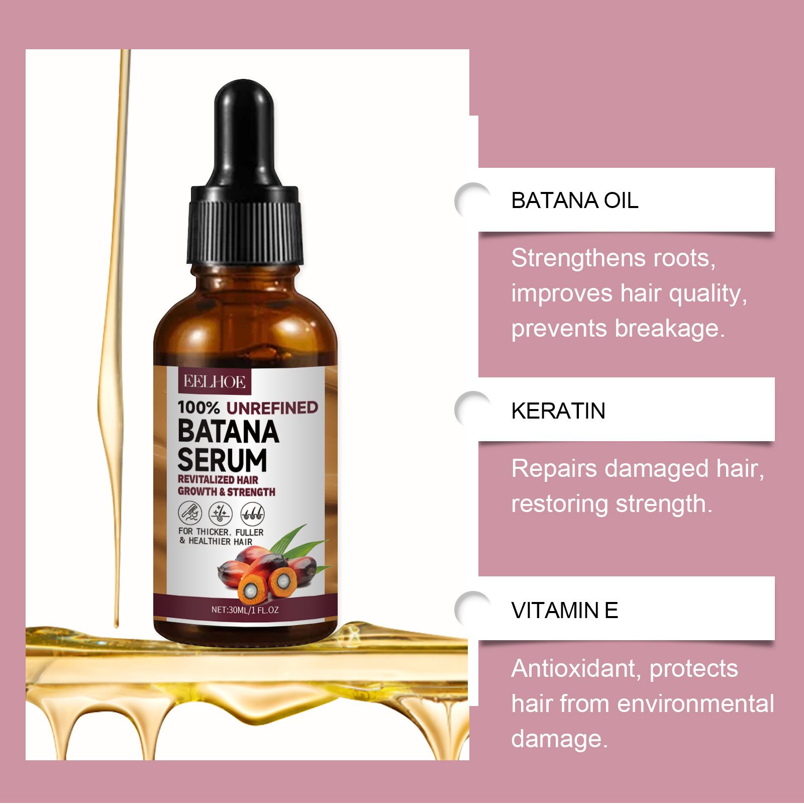 EELHOE Batana Oil Hair Care Essential Oil Moisturizing And Repairing Dried Hair Hydrating Hair Care Oil Submissive Essential Oil Repairs Frizzy Hair Deep Nourishes Scalp Smooth Hair Conditioner Hair M