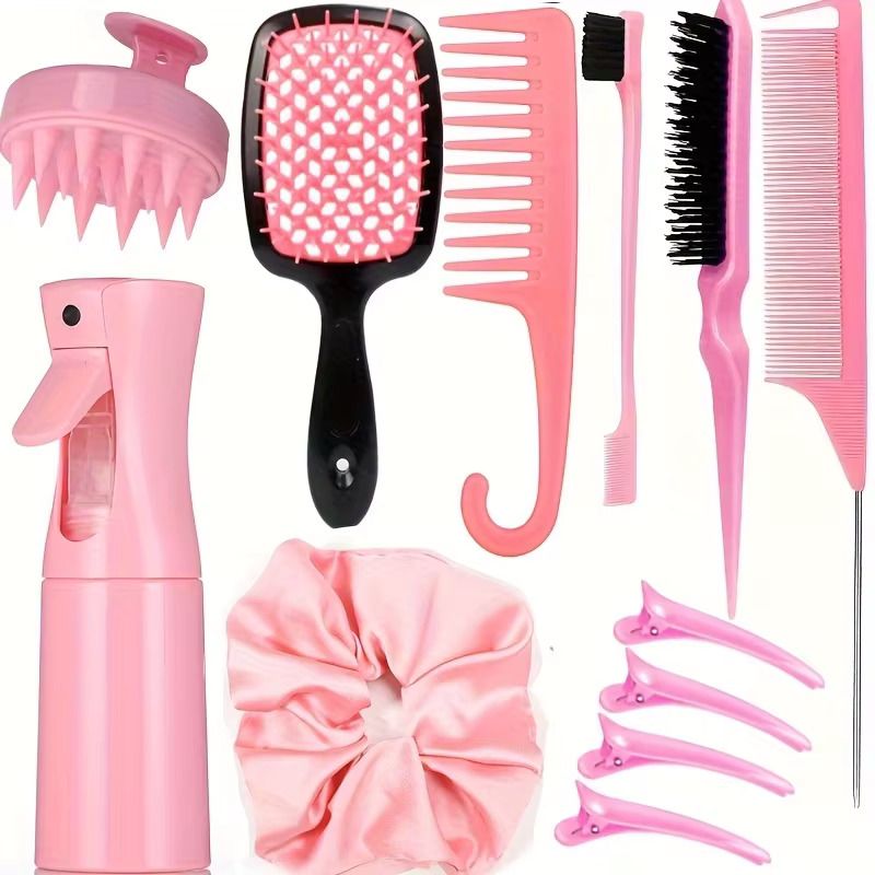 12PCS Hair Comb Set Hair Brush Hairdressing Comb Hair Styling Comb Set Curly Hair Accessories Hairpin Hair Band Wide Tooth Comb Detangling Teasing Combs Edge Rat Tail Brushes Scalp Massager Spray Bott
