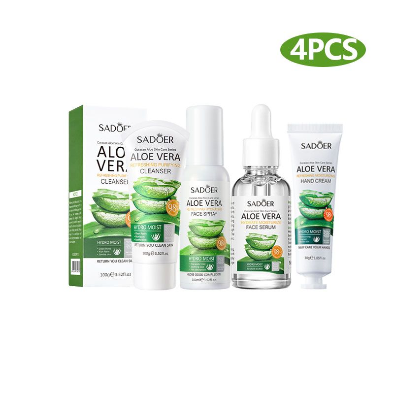 4PCS Aloe Vera Hydrating Skin Care Set Face Cleanser + Face Serum + Face Spray + Hand Cream