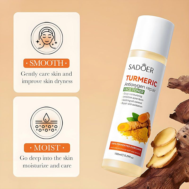 10PCS Turmeric Antioxygen Acne Hydrating Repair Skin Care Set Face Toner + Face Essence + Face Cleanser + Eye Cream + 6PCS Face Mask