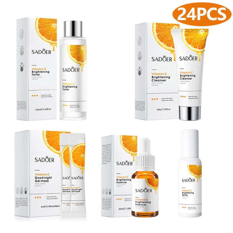 24PCS Sadoer Vitamin C Hydrating Whitening Skin Care Set Face Toner + Face Cleanser + Face Essence + Hydration Spray + 20pcs Sleeping Masks