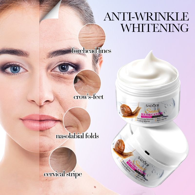 9PCS Sadoer Snail Restructuring Collagen Anti-aging Repair Hydration Skin Care Set Face Lotion + Face Cleanser + Face Serum + Face Cream + 5PCS Face Masks