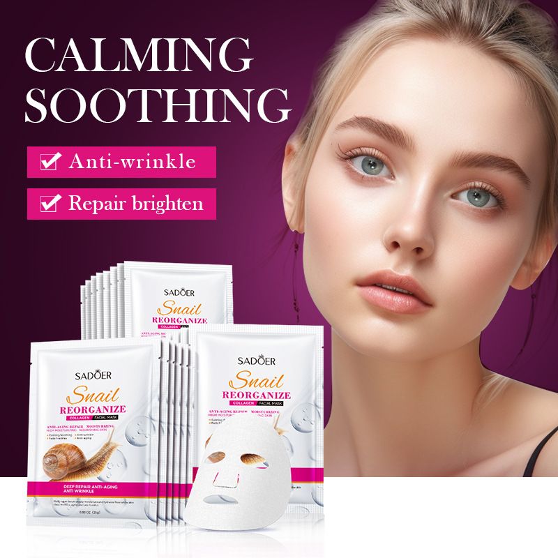 9PCS Sadoer Snail Restructuring Collagen Anti-aging Repair Hydration Skin Care Set Face Lotion + Face Cleanser + Face Serum + Face Cream + 5PCS Face Masks