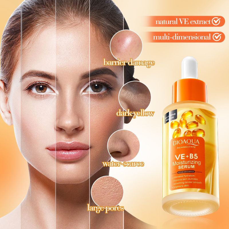 9PCS BIOAOUA Vitamin E + B5 Moisturizing Skin Care Set Face Toner + Face Cleanser + Deep Nourish Care Face Serum + Hand Cream + 5PCS Facial Masks