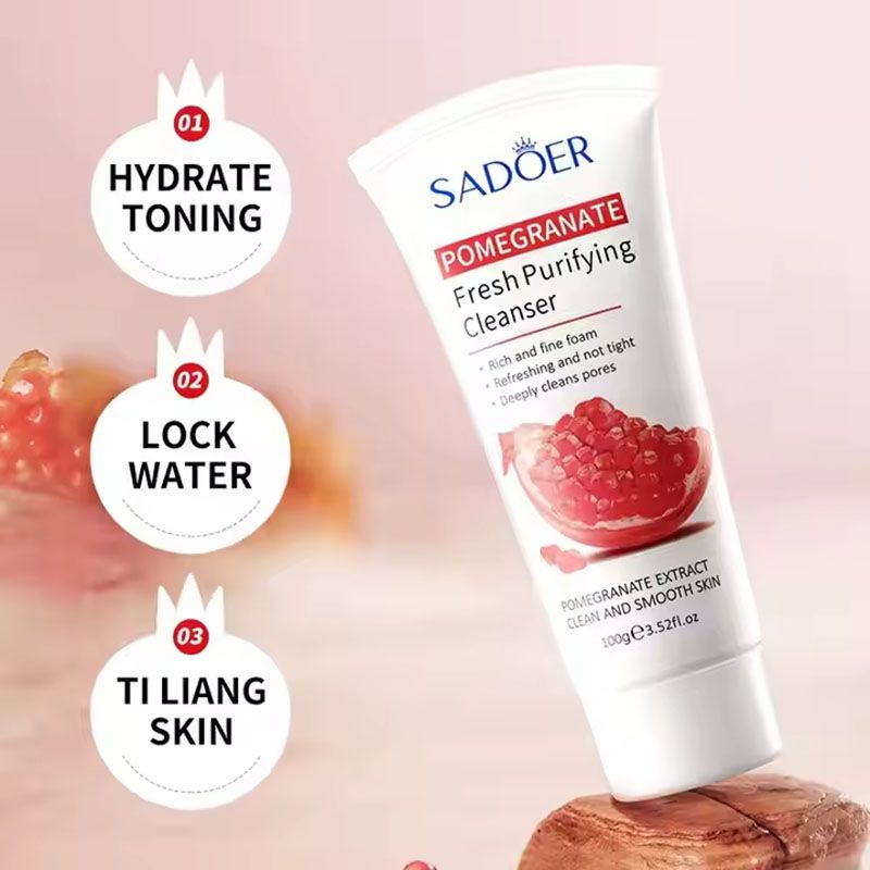 SADOER 2 In 1 Skin Care Set Pomegranate Fresh Purifying Face Cleanser + Hydrating Moisturizing Brightening Face Serum Face Essence