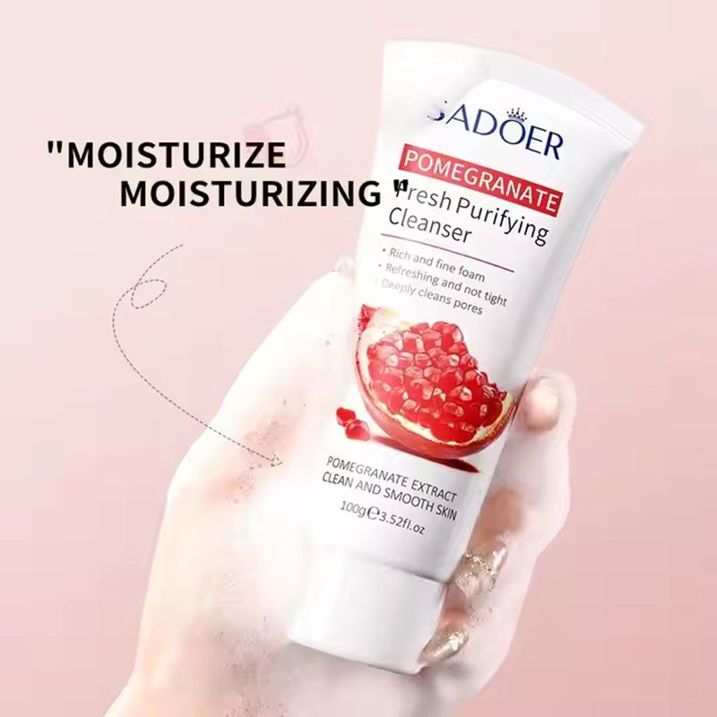 SADOER 2 In 1 Skin Care Set Pomegranate Fresh Purifying Face Cleanser + Hydrating Moisturizing Brightening Face Serum Face Essence