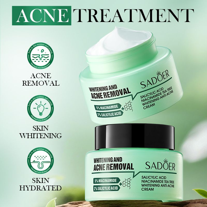SADOER Salicylic Acid Face Cream Niacinamide Tea Tree Whitening Anti-Acne Facial Cream Moisturizing Exfoliating Hydrating Care Face Essence Skin Repair Cream