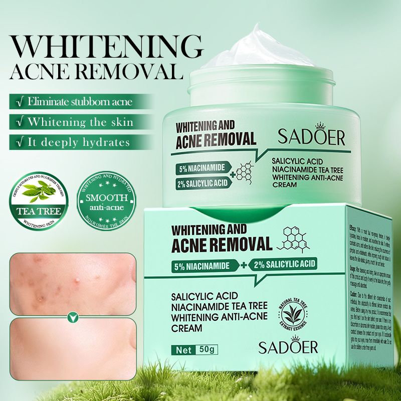 SADOER Salicylic Acid Face Cream Niacinamide Tea Tree Whitening Anti-Acne Facial Cream Moisturizing Exfoliating Hydrating Care Face Essence Skin Repair Cream