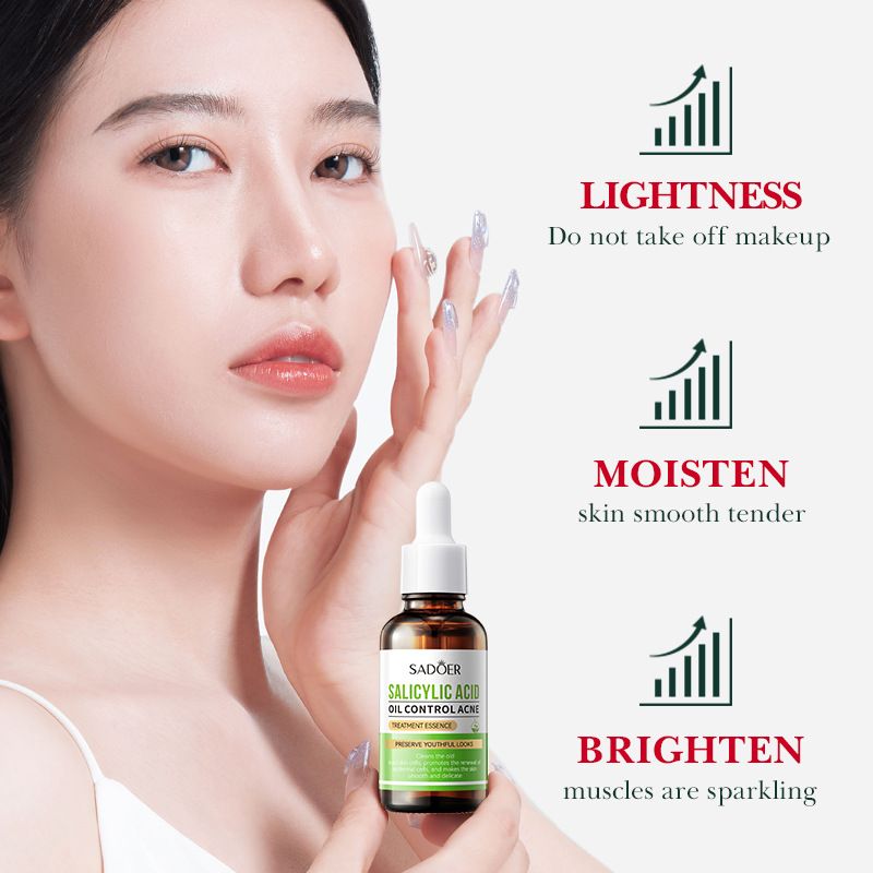 SADOER Salicylic Acid Face Serum Moisturizing Acne Removal Facial Essence Oil Control Anti-Acne Face Skin Care Remove Acne Blackhead Serum