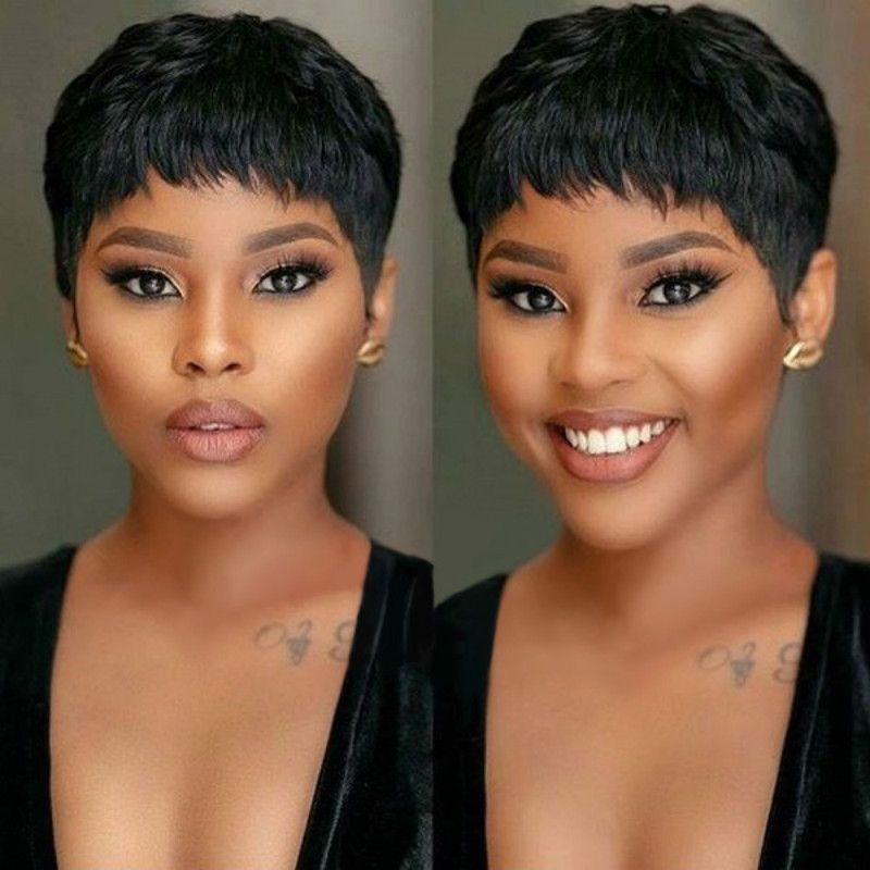 Fashion Short Bob Wig Pixie Cut Wigs African Female Short Hair Synthetic Black Short Women's Wigs Headwear