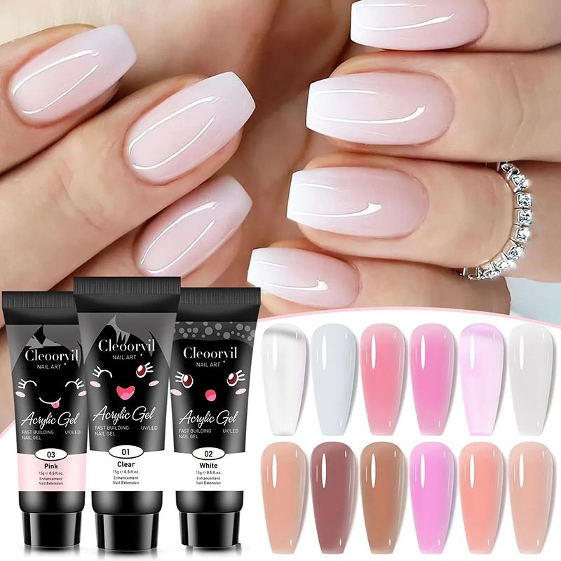 26pcs/set Poly Nail Gel Kit 6 Colors Nude Pink Clear White Builder Gel Nail Extension 6PCS Polish Nail Gel Accessories Tools Kit With Mini UV Lamp Slip Solution Pro Nail Art Design Gift for Women Girl
