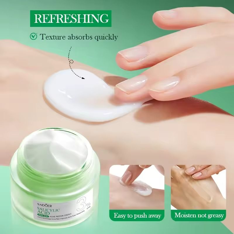 SADOER Salicylic Acid Acne Repair Face Cream Repair Pimple Spots Remove Black Head Pore Shrinking Oil Control Moisturizer Skin Care