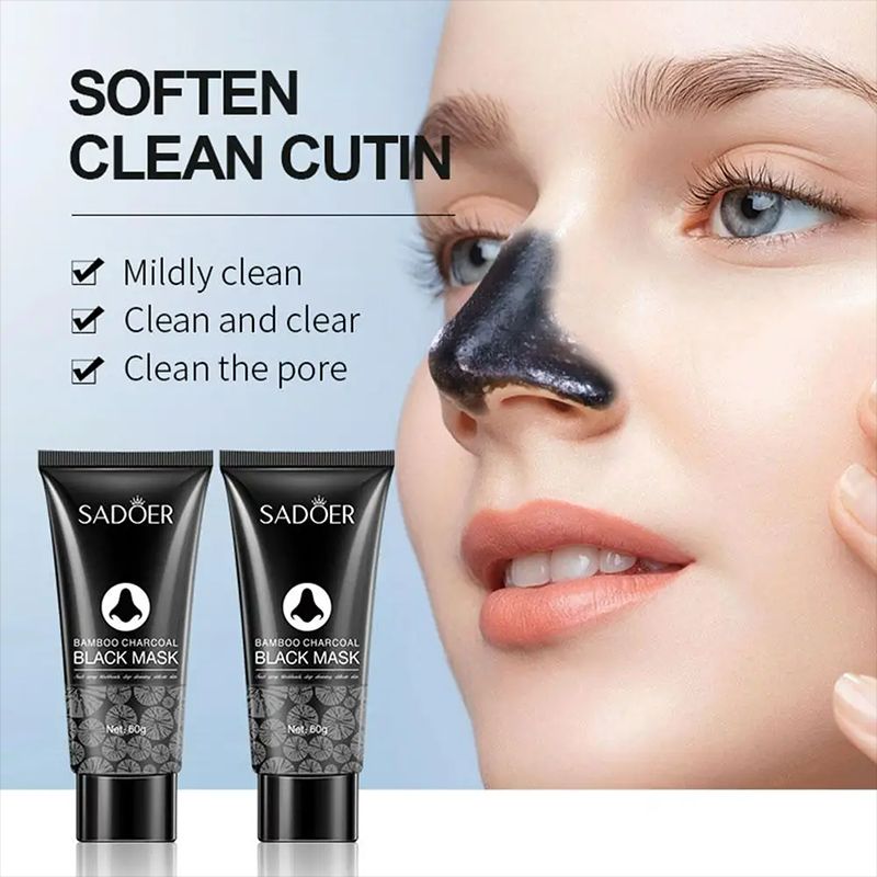 SADOER Bamboo Charcoal Blackhead Remove Face Mask Deep Cleansing Black Mask Skin Care Shrink Pore Peel-off Nose Mask