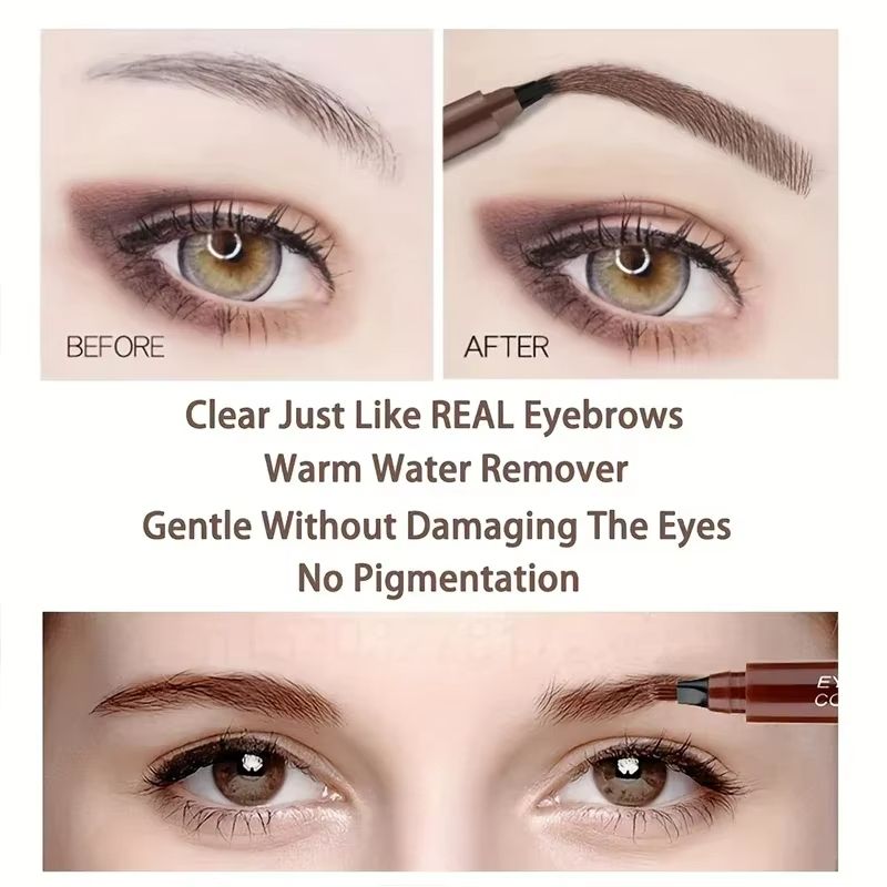 4 Point Eyebrow Pencil Long Lasting 4 Prong Tip Eyebrow Pen 4 Fork Eyebrow Pencil Waterproof Liquid Eye Brow Pencil