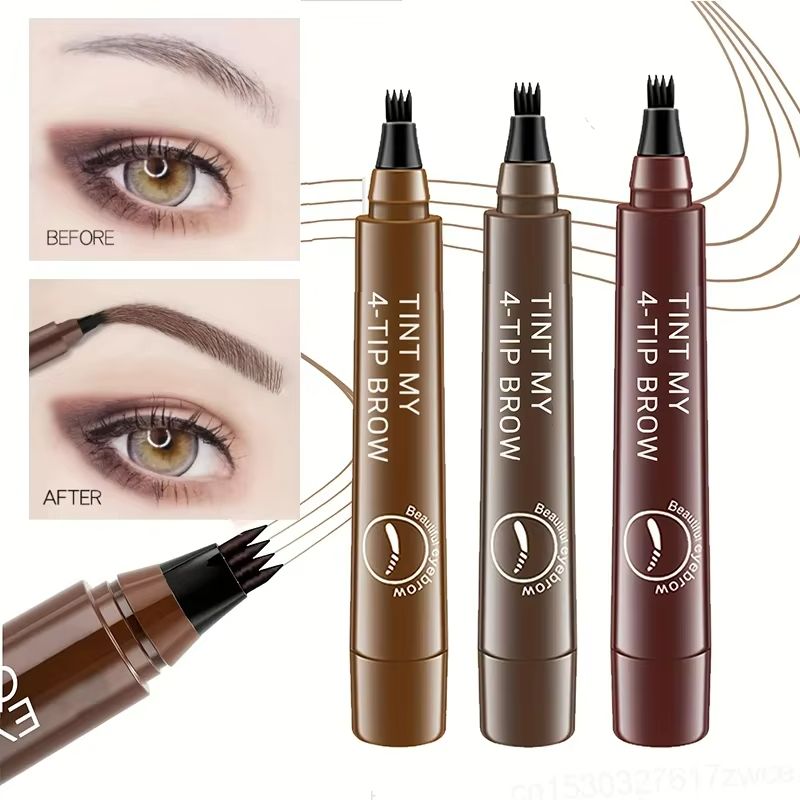 4 Point Eyebrow Pencil Long Lasting 4 Prong Tip Eyebrow Pen 4 Fork Eyebrow Pencil Waterproof Liquid Eye Brow Pencil