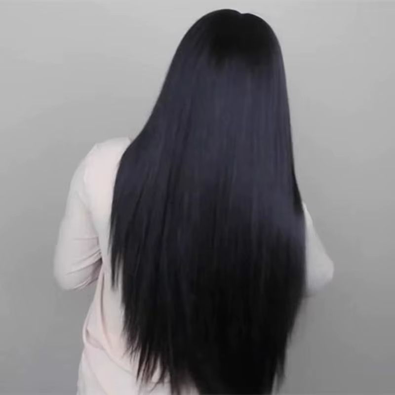 African Lady Long Straight Hair Synthetic Wig Women Middle Parting Long Straight Wigs Daily Clothing Match Party Dress Up Accessories