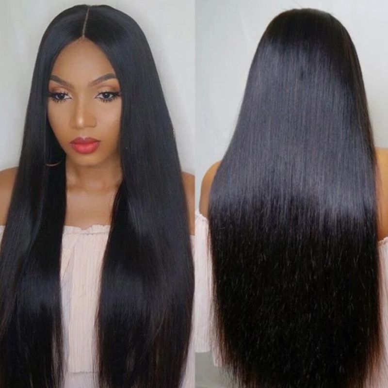African Lady Long Straight Hair Synthetic Wig Women Middle Parting Long Straight Wigs Daily Clothing Match Party Dress Up Accessories