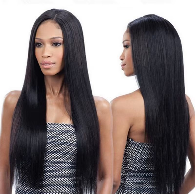 African Lady Long Straight Hair Synthetic Wig Women Middle Parting Long Straight Wigs Daily Clothing Match Party Dress Up Accessories