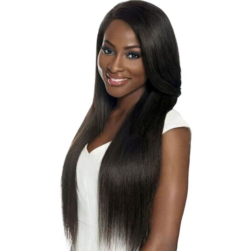 African Lady Long Straight Hair Synthetic Wig Women Middle Parting Long Straight Wigs Daily Clothing Match Party Dress Up Accessories